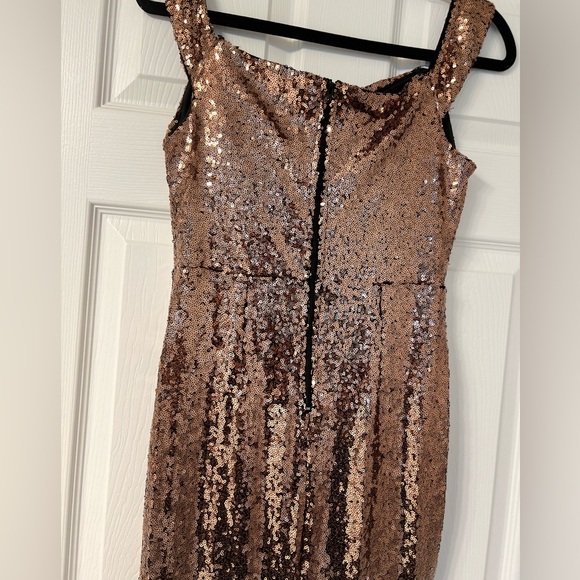 Copper Sequence Evening Gown with side slit. - Picture 4 of 6